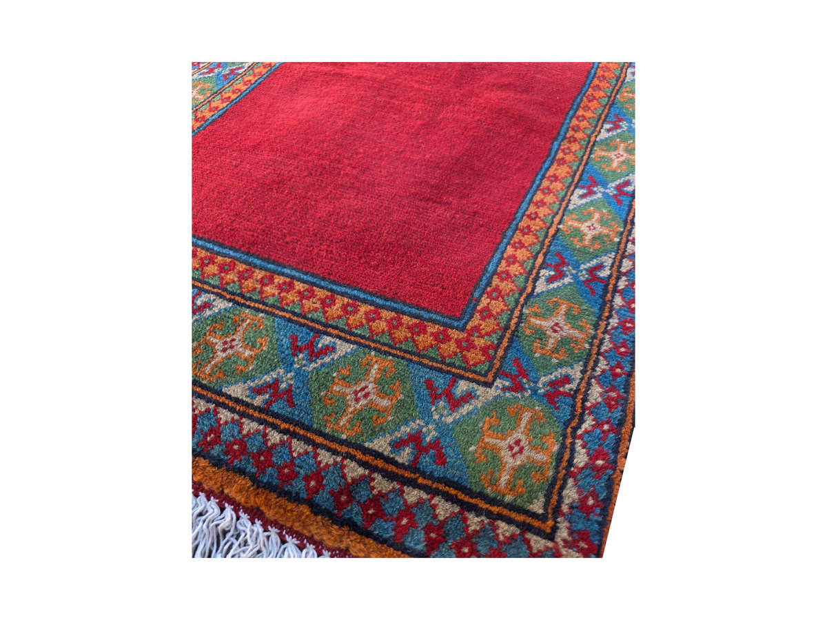 Red Kunduz Hand-knotted Carpet Runner 250 x 80 cm