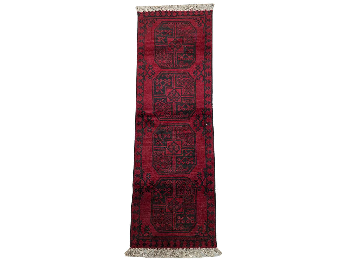 Red Afghan Elephant Foot Design Handmade Runner 147 x 49 CM