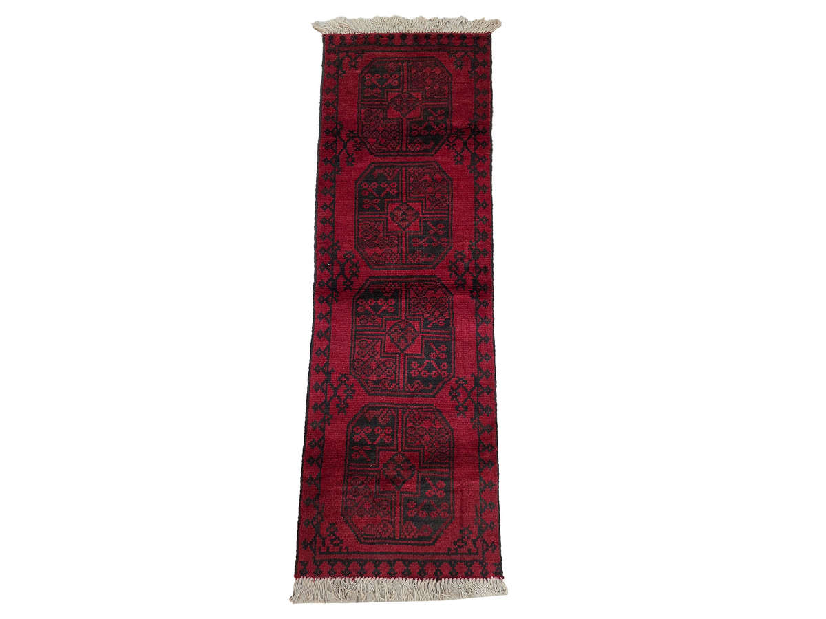 Red Afghan Elephant Foot Design Handmade Runner 147 x 49 CM