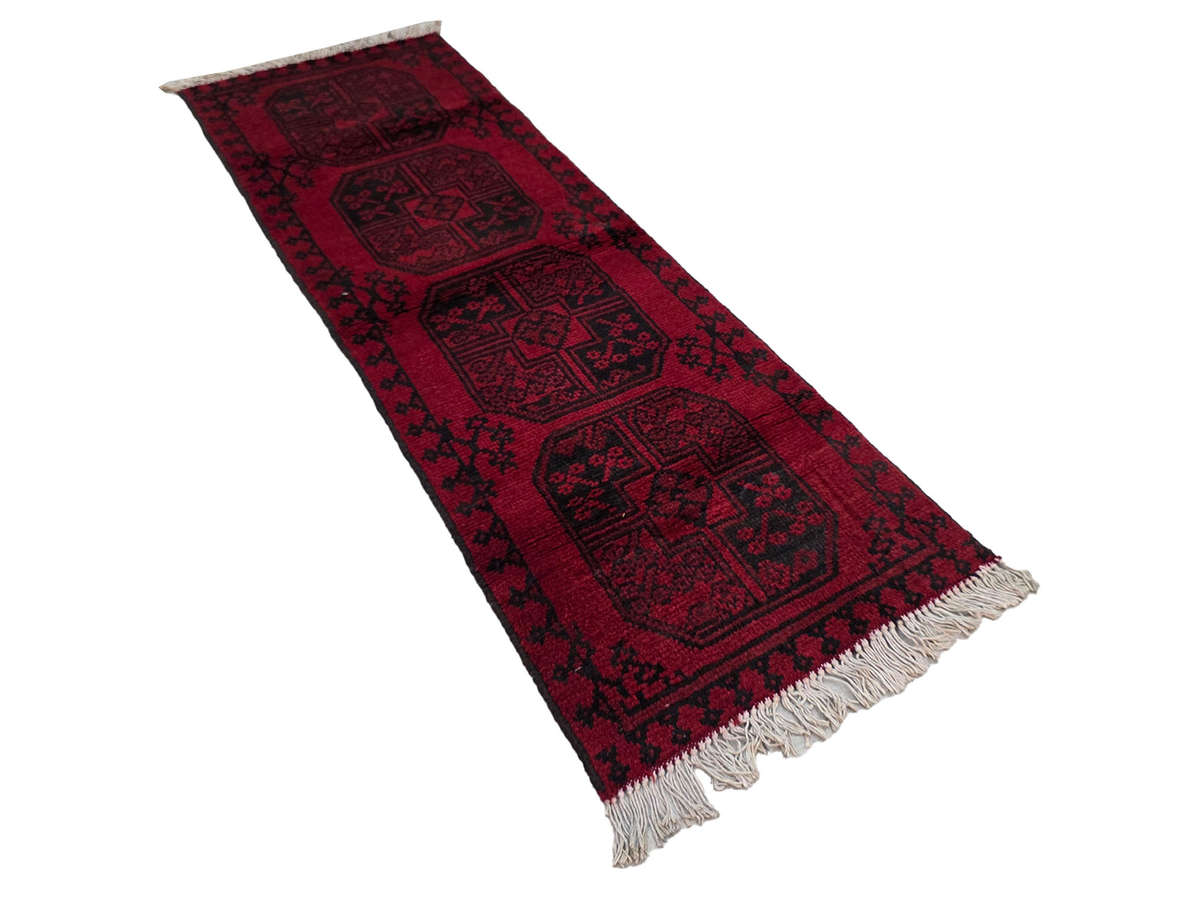 Red Afghan Elephant Foot Design Handmade Runner 147 x 49 CM