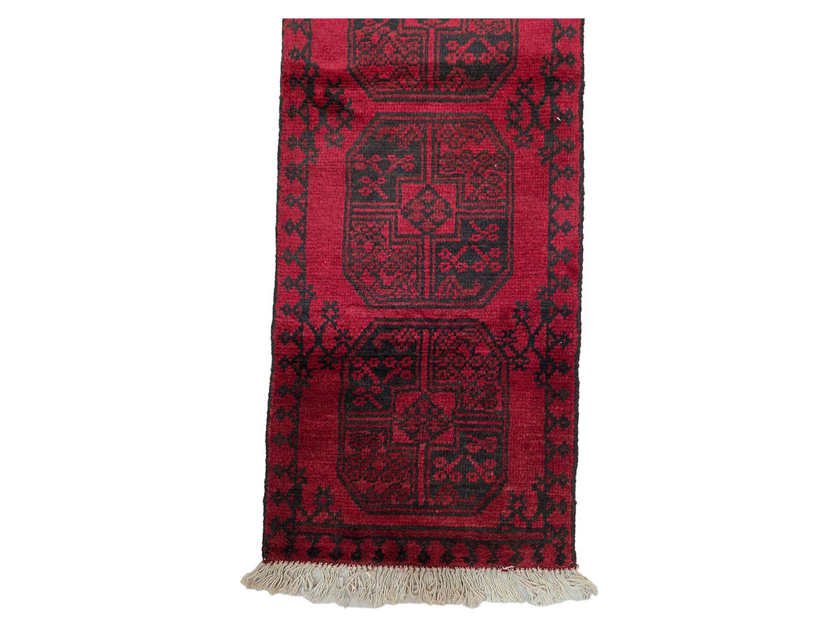 Red Afghan Elephant Foot Design Handmade Runner 147 x 49 CM