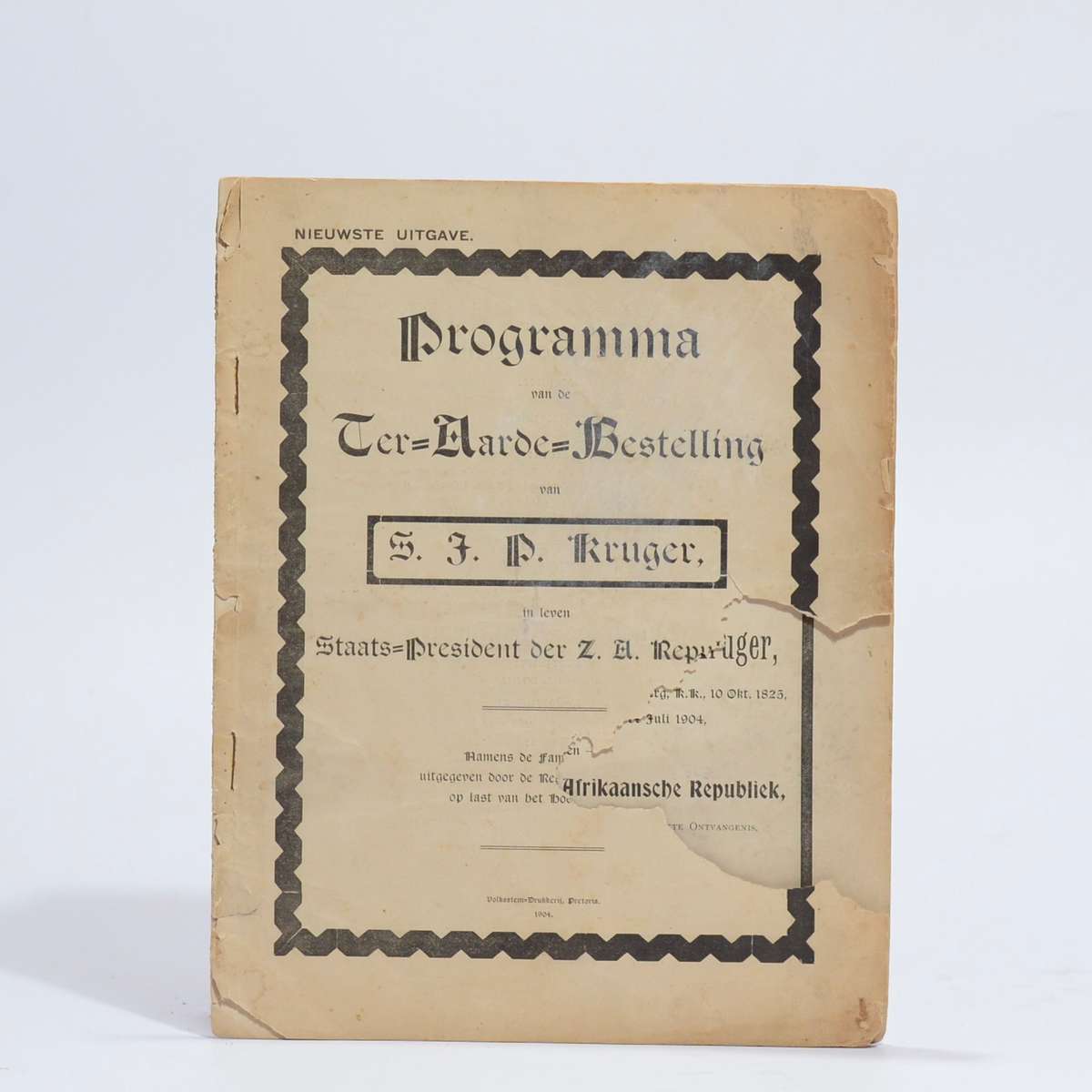 Programma van de Ter-Aarde -Bestelling van S.J.P. Kruger... -