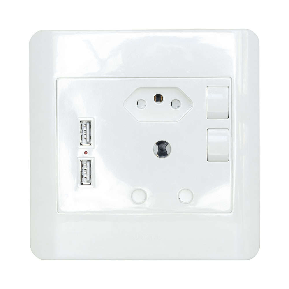 LinkQnet 1 X 16A , 1 X EURO 16A 2XUSB 2.1 WALL SOCKET-D02-1