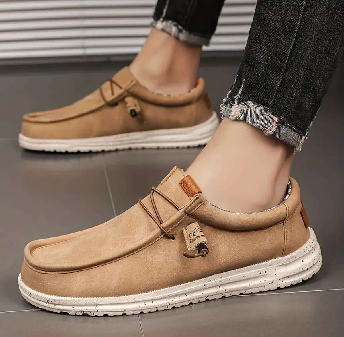 Men's Slip On Caramel Canvas Loafer Shoes