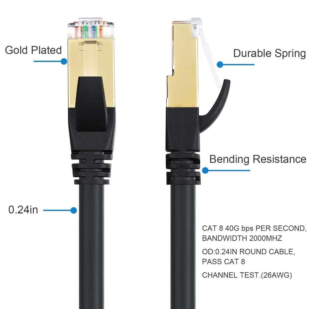 CAT8 Heavy Duty Network Cable with Gold Plated High Speed 1M