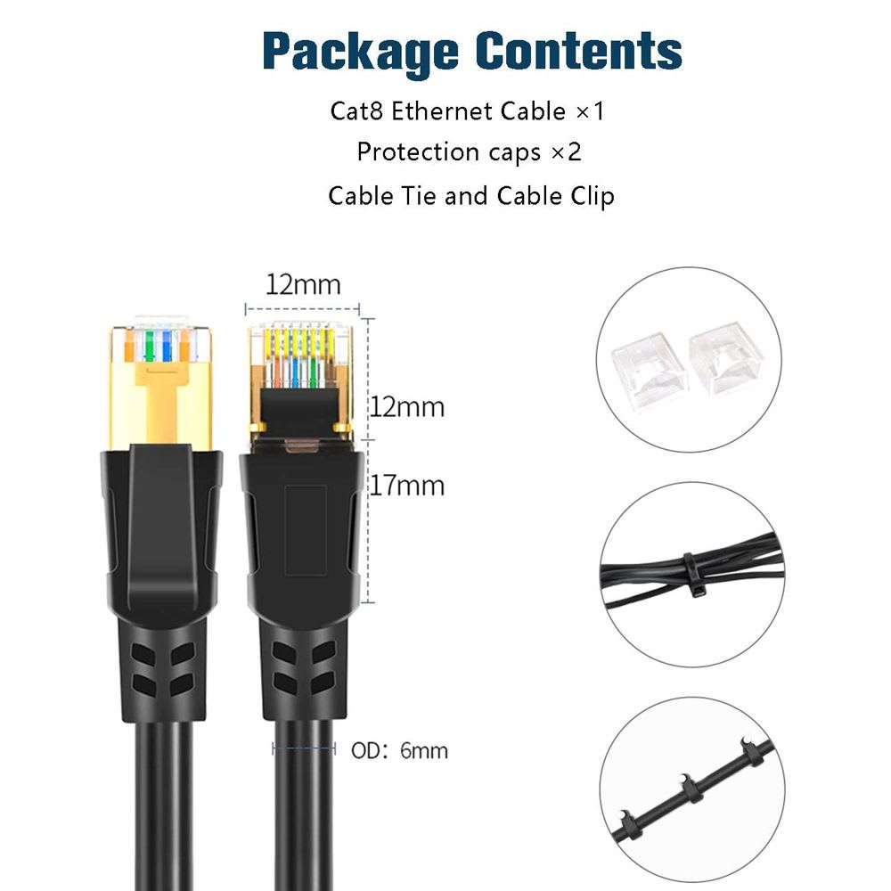 CAT8 Heavy Duty Network Cable with Gold Plated High Speed 1M