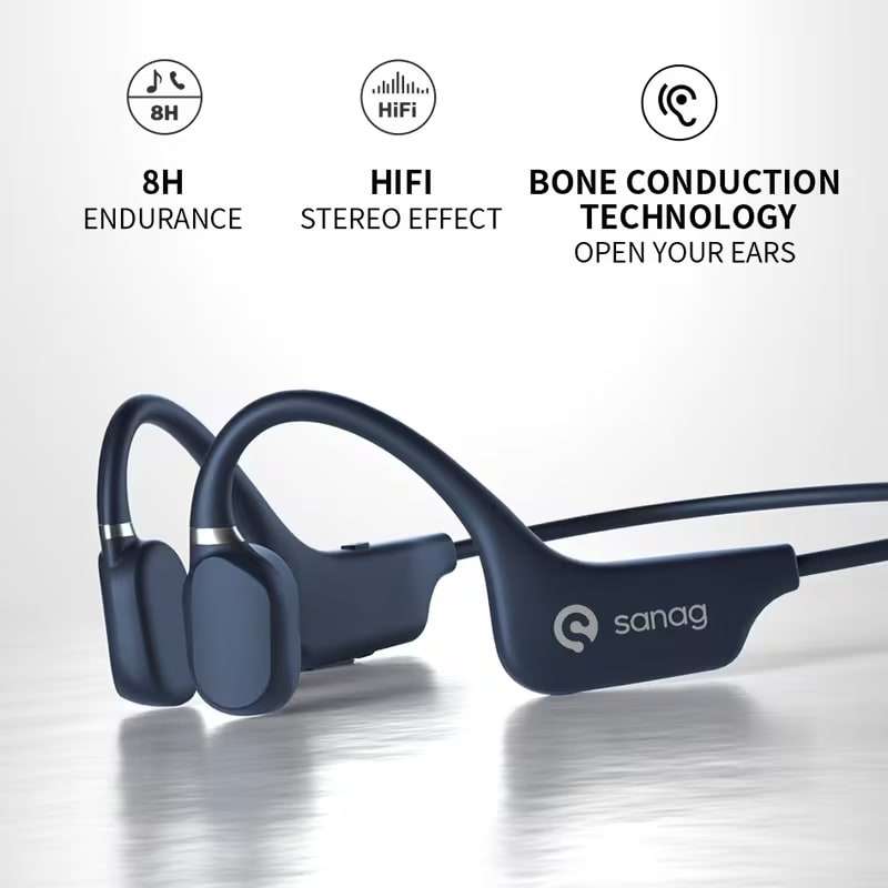 SANAG A5X Bone Conduction Motion Waterproof Bluetooth Headset Blue Long Battery Life Fast Chargin...