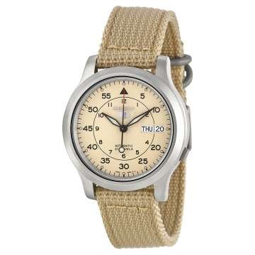 Seiko 5 Beige Dial Beige Canvas Men's Watch