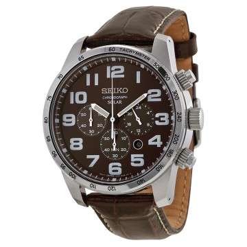 Seiko Brown Dial Solar Chronograph Brown Leather Men's Watch