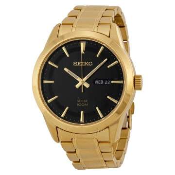 Seiko Solar Black Dial Gold-tone Men's Watch