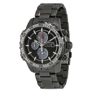 Seiko Solar Chronograph Black Dial Gunmetal Ion-plated Men's Watch