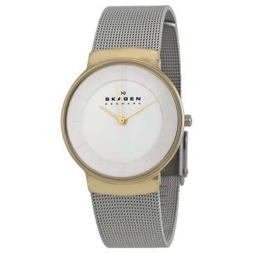 Skagen Klassik White Dial Stainless Steel Mesh Ladies Watch