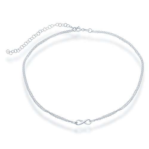 Sterling Silver 12" + 3" Italian Double-Strand Infinity Choker Necklace