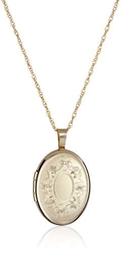 14k Gold-Filled with Floral Design and Center Signet Oval Hand Engraved Locket Necklace, 18"