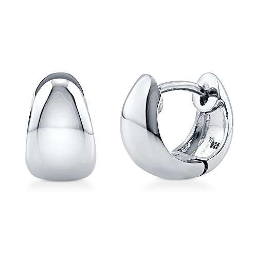 BERRICLE Rhodium Plated Sterling Silver Dome Fashion Hoop Huggie Earrings 0.4"