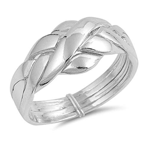 Sterling Silver 4 pcs Band Puzzle Ring 11mm ( Size 5 to 15)
