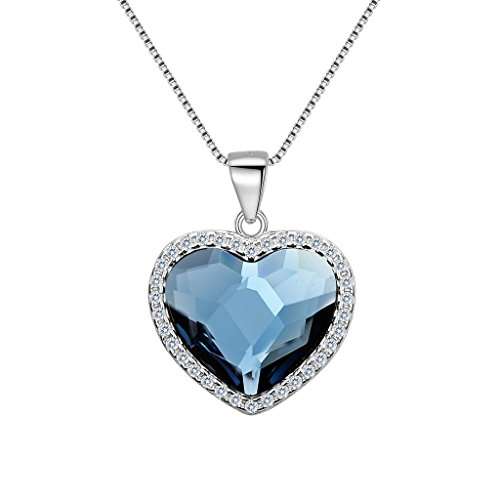 EleQueen 925 Sterling Silver CZ Double "Heart of Ocean" Pendant Necklace Adorned with Swarovski Crys
