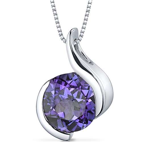 Simulated Alexandrite Bezel Pendant Necklace Sterling Silver Rhodium Nickel Finish 2.50 Carats