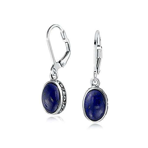 Bling Jewelry 925 Silver Oval Natural Untreated Lapis Lazuli Drop Earrings