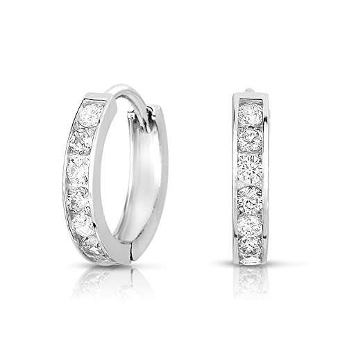 Sterling Silver Huggie Hoop Earring Channel Set with Cubic Zirconia (Size 1/2")