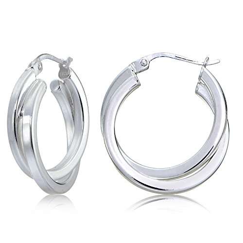 Sterling Silver Square-Tube Double Twisted 15mm Round Hoop Earrings