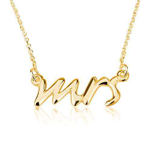 Mrs. Necklace "Say Yes" Necklace Mrs. Pendant-925 Sterling Silver Plated in 18k Gold