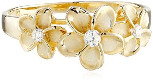 Three Plumeria CZ Ring with 14K Yellow Gold Finish over Sterling Silver