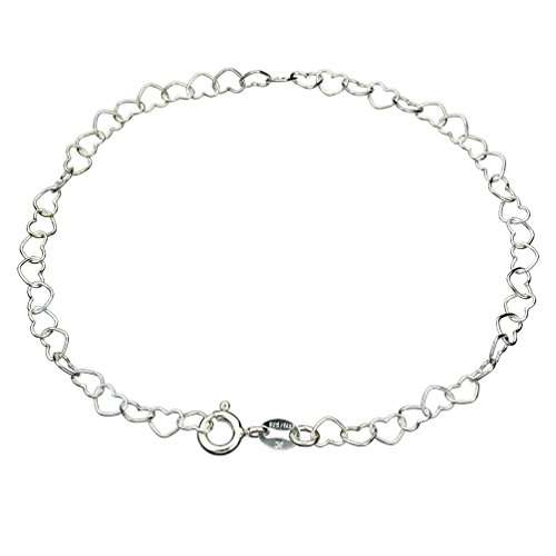 Sterling Silver Heart Link Nickel Free Chain Bracelet Italy, 7.5"