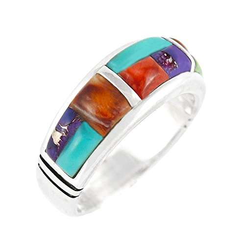 Sterling Silver Ring Genuine Turquoise & Gemstones for Women or Men (Size 6 to 11)