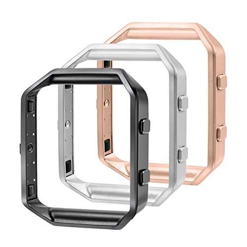 bayite Replacement Accessory Steel Frame for Fitbit Blaze Smart Watch Pack of 3, Black, Silver and R
