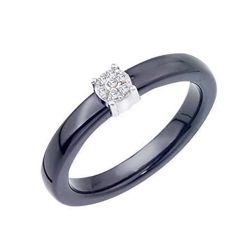 Diamond Accent Promise Ring in Ceramic and Sterling Silver (0.05 cts, H-I I2 I3)