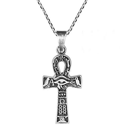 Egyptian Eye of Horus Ankh Cross .925 Sterling Silver Necklace