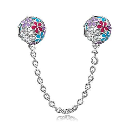 NinaQueen "Happy Daisy" 925 Sterling Silver Stopper Safety Chain Bead Multicolour Charms, gifts for