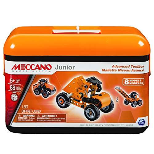 Meccano Junior - Advanced Toolbox, 8 Model Building Set, 88 Pieces, For Ages 5+, STEM Construction E