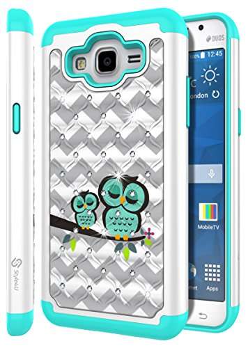 Galaxy Grand Prime Case, Style4U Cute Owl Studded Rhinestone Crystal Bling Hybrid Armor Case Cover f