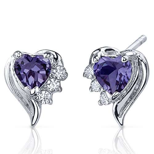 Simulated Alexandrite Heart Earrings Sterling Silver Rhodium Nickel Finish 1.50 Carats