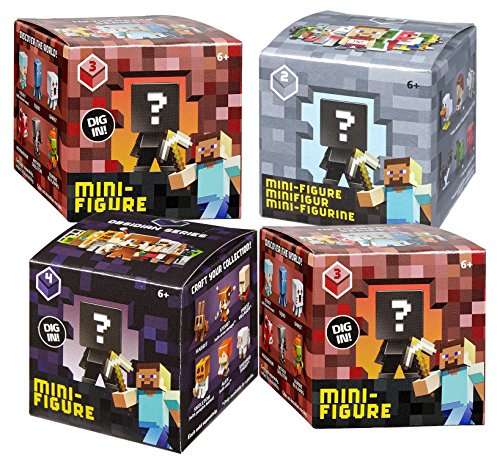 Mattel Minecraft Collectable Figure Mystery Blind Boxes 4 Pack - 4 Items Bundled by Maven Gifts