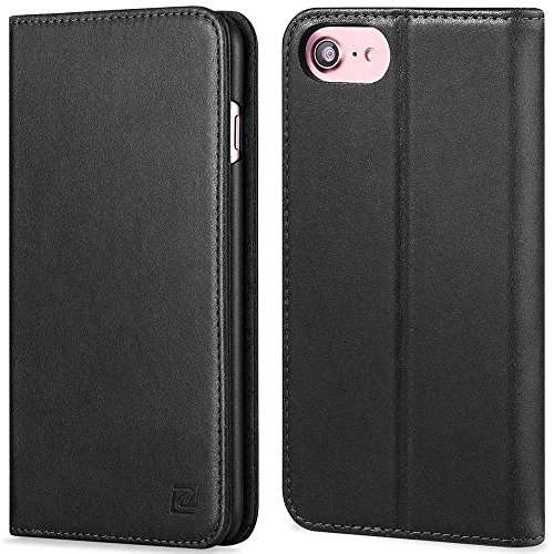 iPhone 7 case ZOVER Genuine Leather Case Flip Folio Book Case Wallet Cover with Kickstand Feature Ca