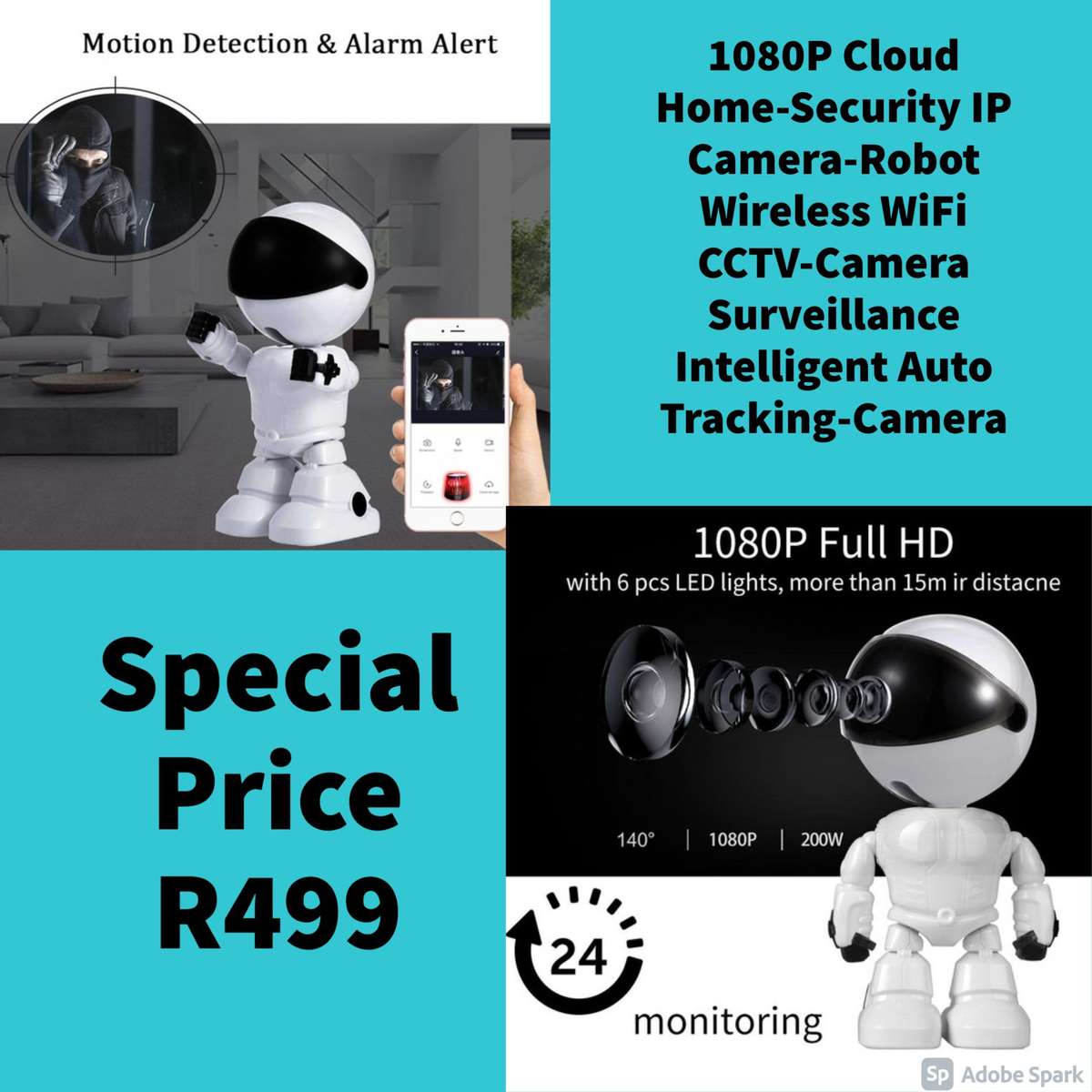 1080P IP Camera Robot Intelligent Auto Tracking Cloud Home Security Wireless WiFi Two Way Audio PTZ