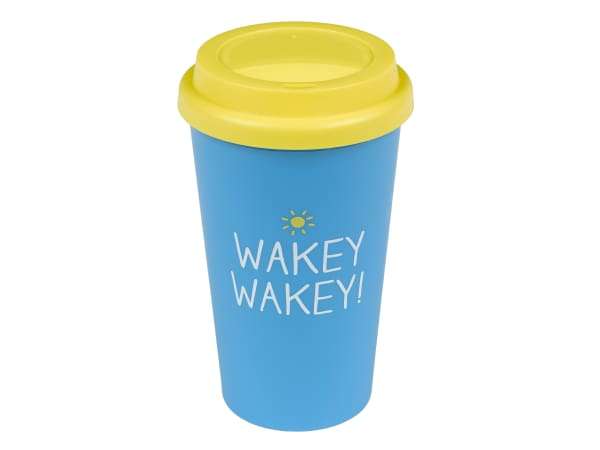 Wild & Wolf Happy Jackson Double-Walled Travel Mug - HAP055 - Wakey Wakey