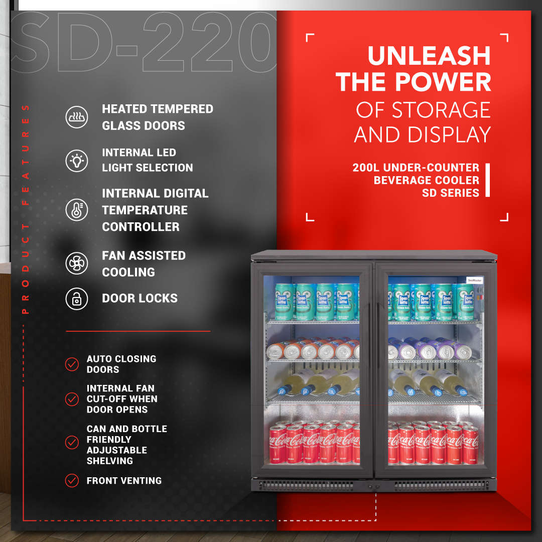 SnoMaster - 200L Sub-Zero Under-Counter Beverage Cooler - Black (SD-220)