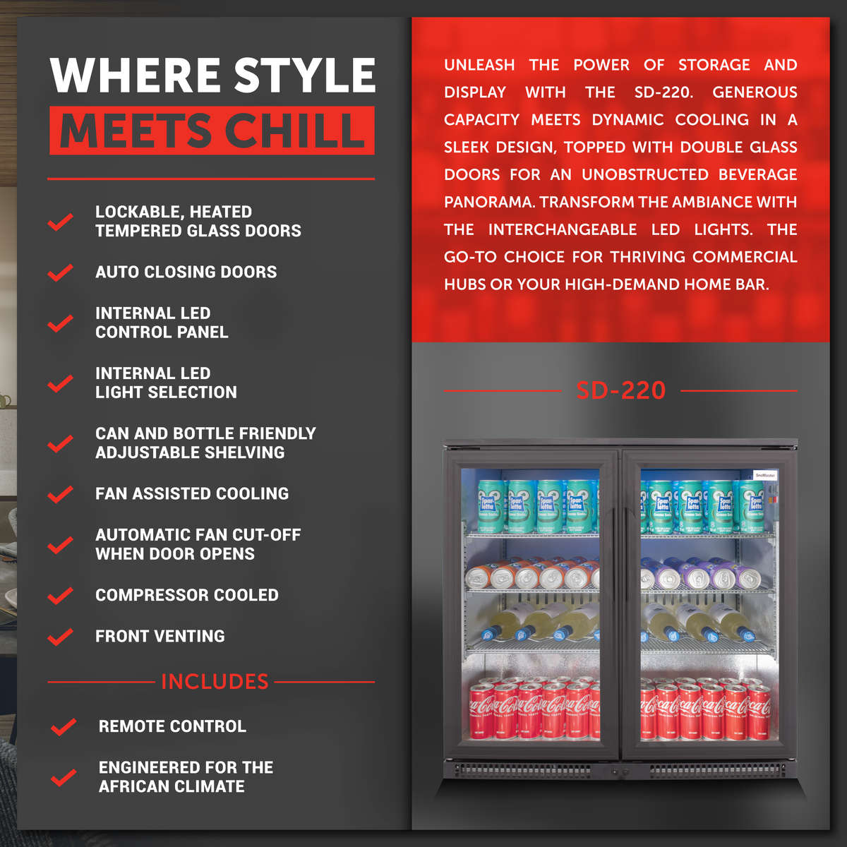 SnoMaster - 200L Sub-Zero Under-Counter Beverage Cooler - Black (SD-220)