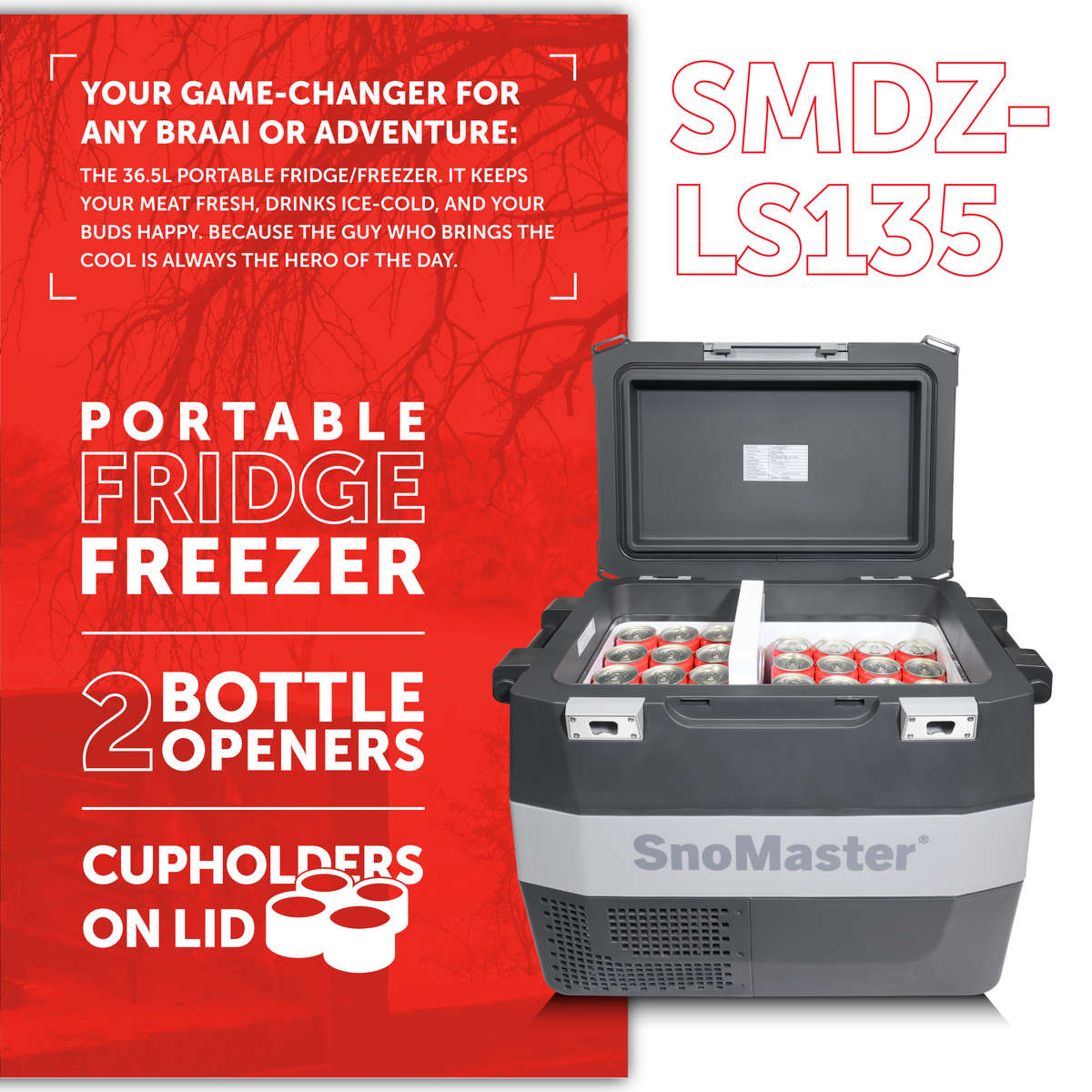 SnoMaster - 36.5L Plastic Portable Fridge/Freezer DC With 220V Power Adapter (SMLS-38)