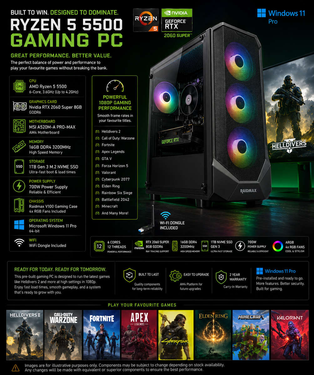 Helldivers 2 Ryzen 5500 RTX 2060 Super Gaming PC