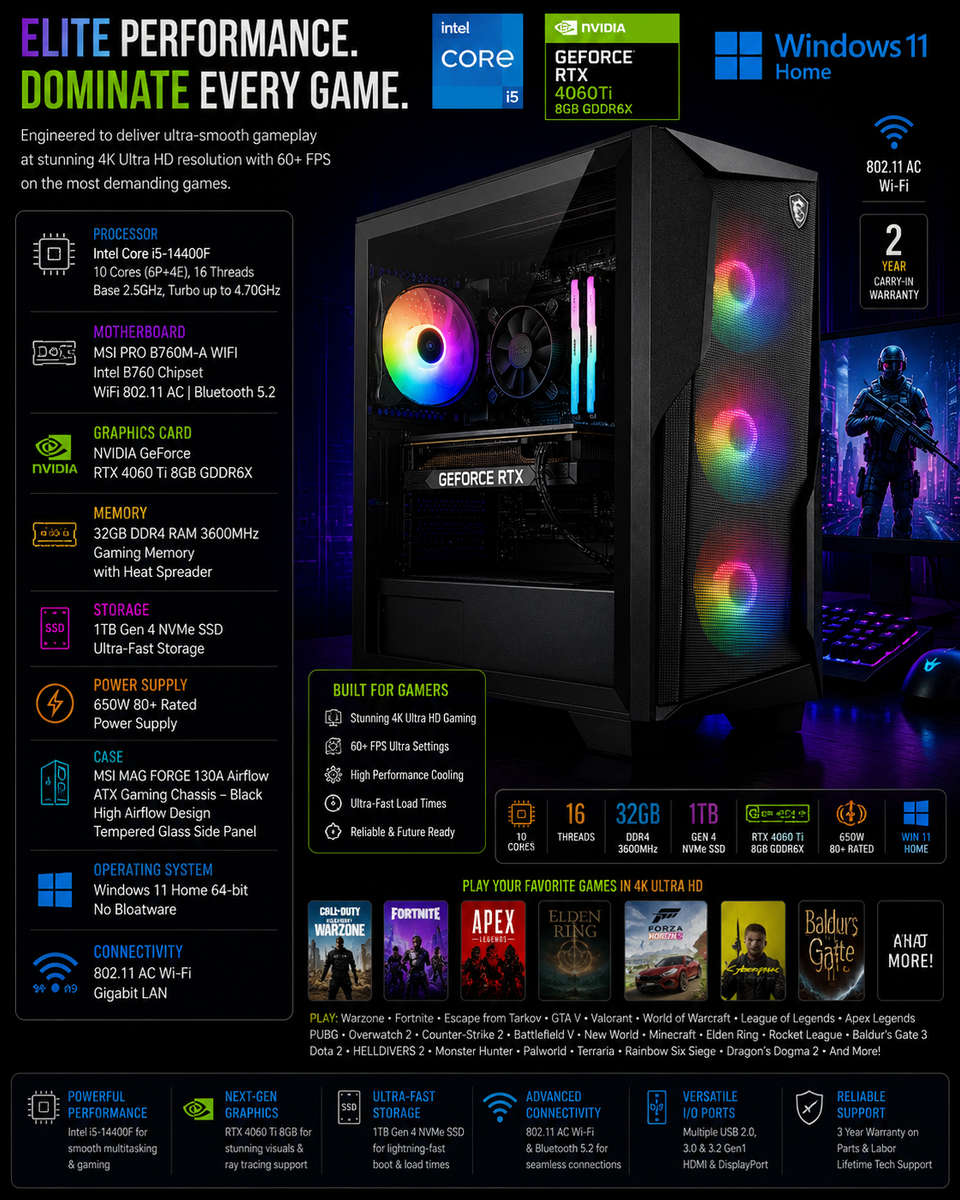 Core i5-14400F / RTX 4060ti Gaming Desktop