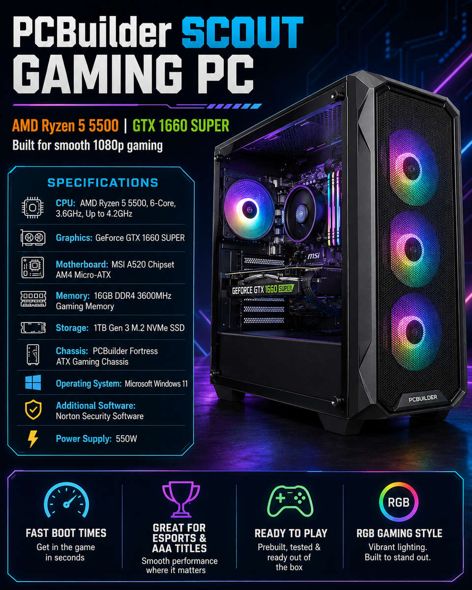 AMD Ryzen 5 5500 SCOUT Windows 11 Gaming PC
