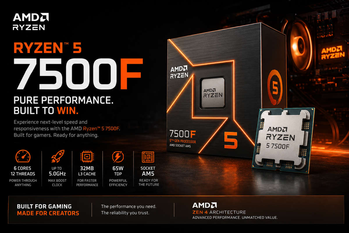 AMD Ryzen 5 7500F Processor | 6 Cores 12 Threads | AM5 Socket