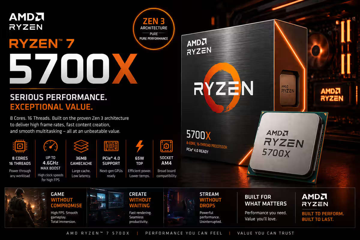 AMD Ryzen 7 5700X Processor 8 Core / 16 Thread (AM4)