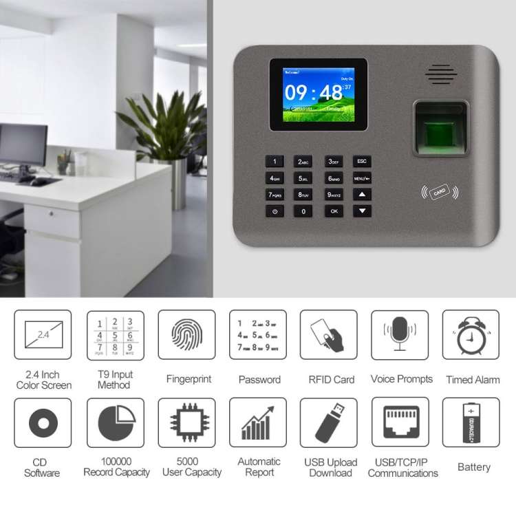 Realand AL325 Fingerprint Time Attendance with 2.4 inch Color Screen &amp; ID Card Function &amp;...