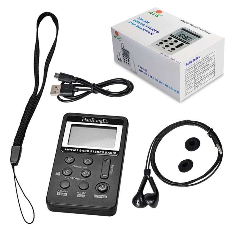 HRD-103 FM + AM Two Band Portable Radio with Lanyard &amp; Headset